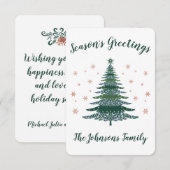 シーズンズグリーティンググリーンクリスマスツリーバラ金ゴールド サンキューカード (正面/裏面)