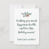 シーズンズグリーティンググリーンクリスマスツリーバラ金ゴールド サンキューカード (裏面)