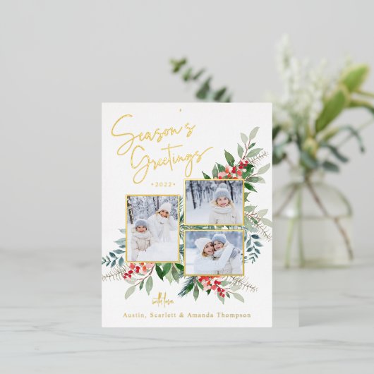シーズンズグリーティングゴールドフォイルホリデーポストカード 箔シーズンポストカード (立ち正面)