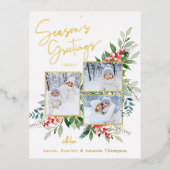 シーズンズグリーティングゴールドフォイルホリデーポストカード 箔シーズンポストカード (正面)