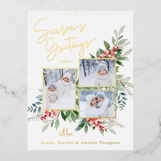 シーズンズグリーティングゴールドフォイルホリデーポストカード 箔シーズンポストカード (正面)