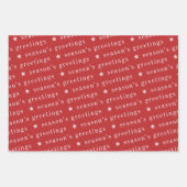 シーズンズグリーティングスターレッドグリーン金ゴールドクリスマス ラッピングペーパーシート (正面)