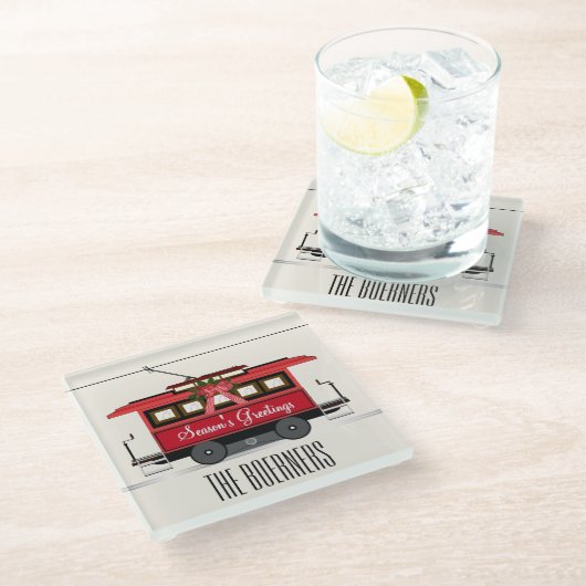 シーズンズグリーティングファミリートラムトロリーストリートカー ガラスコースター (アングル)