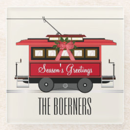 シーズンズグリーティングファミリートラムトロリーストリートカー ガラスコースター