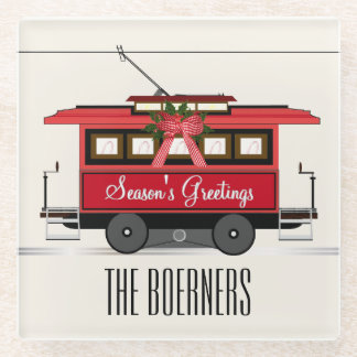 シーズンズグリーティングファミリートラムトロリーストリートカー ガラスコースター