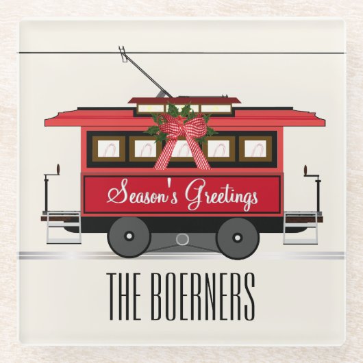 シーズンズグリーティングファミリートラムトロリーストリートカー ガラスコースター (正面)