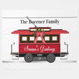 シーズンズグリーティングファミリートラムトロリーストリートカー フリースブランケット