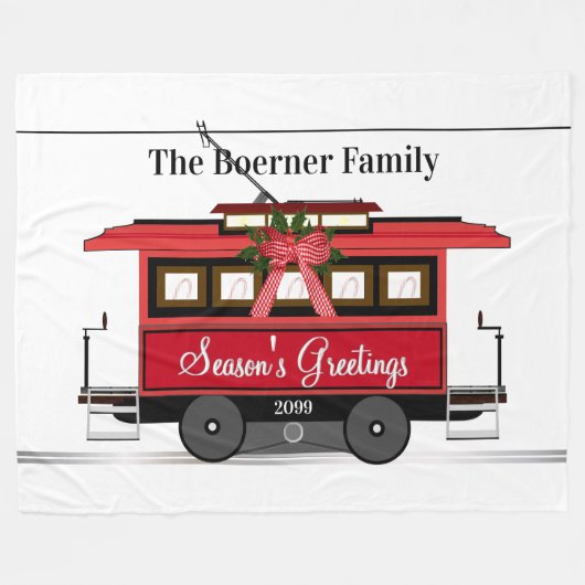 シーズンズグリーティングファミリートラムトロリーストリートカー フリースブランケット (正面(横))