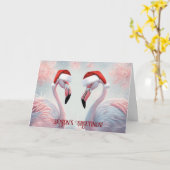 シーズンズグリーティングフラミンゴスサンタおもしろいハット カード (黄色い花)