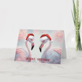 シーズンズグリーティングフラミンゴスサンタおもしろいハット カード (正面)