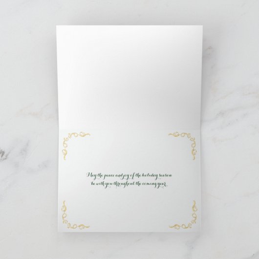 シーズンズグリーティングホリデーカード |緑、フェイク金ゴールド シーズンカード (内部)