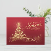 シーズンズグリーティングホリデーカード | 赤、フェイク金ゴールド シーズンカード (スタンド正面)