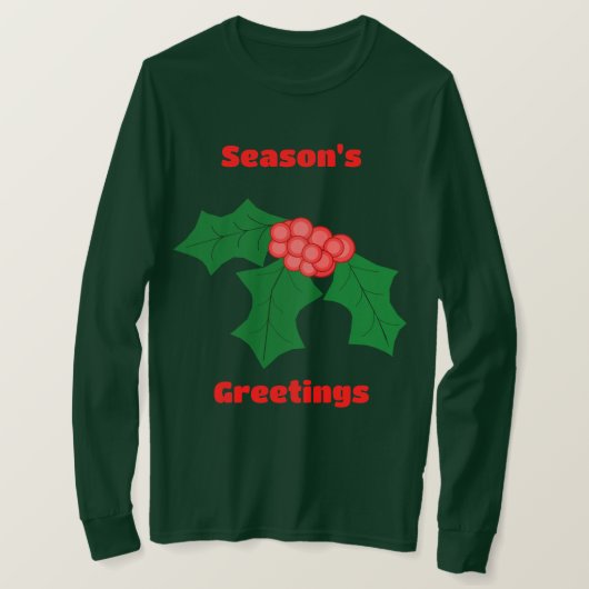 シーズンズグリーティングホリー長袖Tシャツ Tシャツ (デザイン正面)