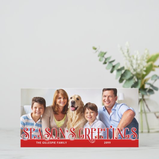 シーズンズグリーティングレッドシンプルファミリーフォト シーズンカード (スタンド正面)