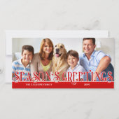 シーズンズグリーティングレッドシンプルファミリーフォト シーズンカード (正面)