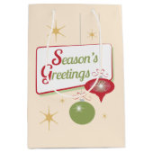 シーズンズグリーティングレトロスタイルクリスマス ミディアムペーパーバッグ (正面)