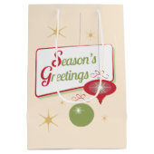 シーズンズグリーティングレトロスタイルクリスマス ミディアムペーパーバッグ (裏面)