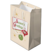 シーズンズグリーティングレトロスタイルクリスマス ミディアムペーパーバッグ (裏面アングル)