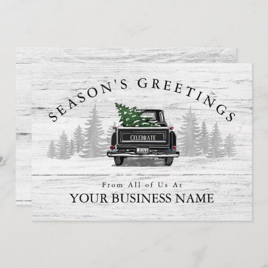 シーズンズグリーティングヴィンテージブラックトラックビジネス シーズンカード (正面/裏面)
