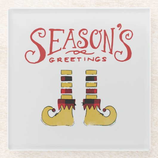 シーズンズグリーティング小妖精や小人シューズ ガラスコースター (正面)