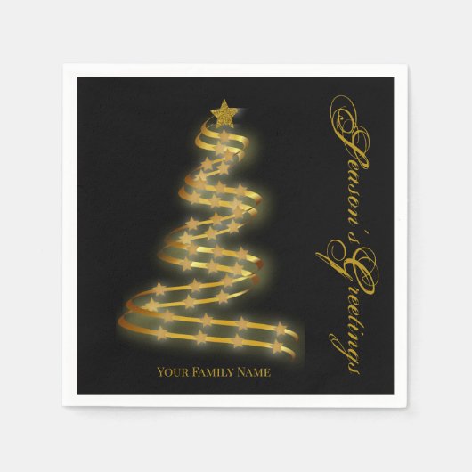 シーズンズグリーティング金ゴールドツリースターズ抽象芸術 スタンダードカクテルナプキン (正面)