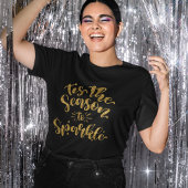 シーズンズトゥスパークル金ゴールドフェイクグリッター文字 Tシャツ