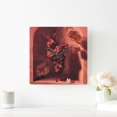 シーズンズフルーツブドウズつるアンティーク素朴レッド スクエア壁時計 (ホーム)