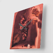 シーズンズフルーツブドウズつるアンティーク素朴レッド スクエア壁時計 (傾斜)