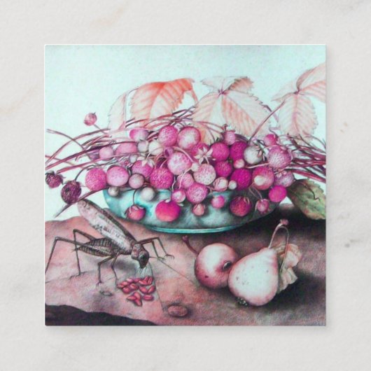 シーズンズフルーツ/いちご,梨ピンクティール(緑がかった色)ブルー スクエア名刺 (裏面)