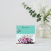 シーズンズフルーツ/いちご，梨ピンクティール（緑がかった色）ブルー スクエア名刺 (スタンド正面)