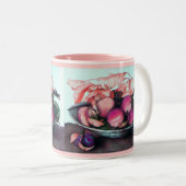 シーズンズフルーツ、桃、桃プレート静止状態 ツートーンマグカップ (正面右)