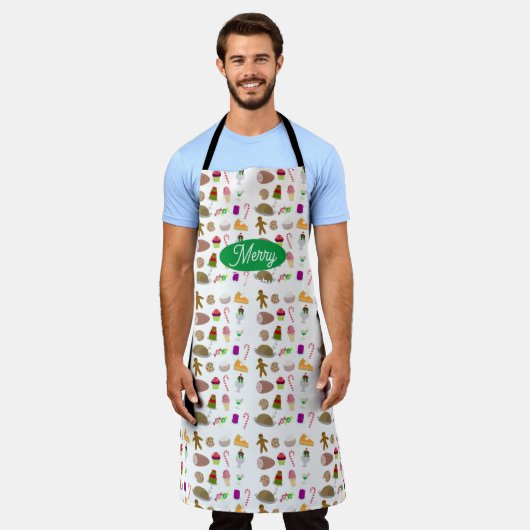 シーズンズ食べ物おもしろいホリデーフードパターン エプロン (着用した状態)