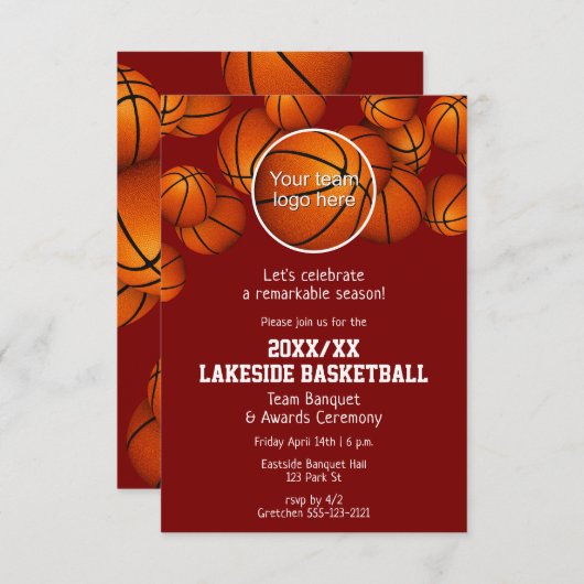 シーズンバスケットシーズンの晩餐会ANY色 招待状 (正面/裏面)