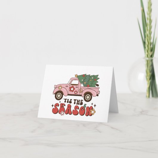 シーズンピンクレトロ図解入りの、写真付きのクリスマス カード (正面)