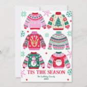 シーズンファミリークリスマスの醜いセーター シーズンカード (正面)