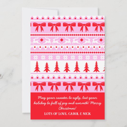 シーズンファミリークリスマスの醜いセーター シーズンカード (裏面)