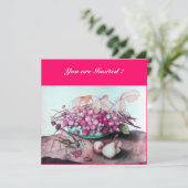 シーズンフルーツ/いちご,梨明るい赤紫色ピンク 招待状 (スタンド正面)