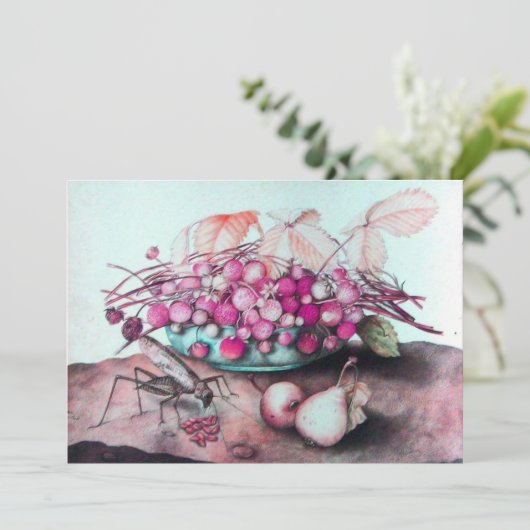 シーズンフルーツ/いちご，梨明るい赤紫色ピンク 案内状 (スタンド正面)