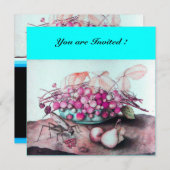 シーズンフルーツ/イチゴと梨の青ピンク 招待状 (正面/裏面)