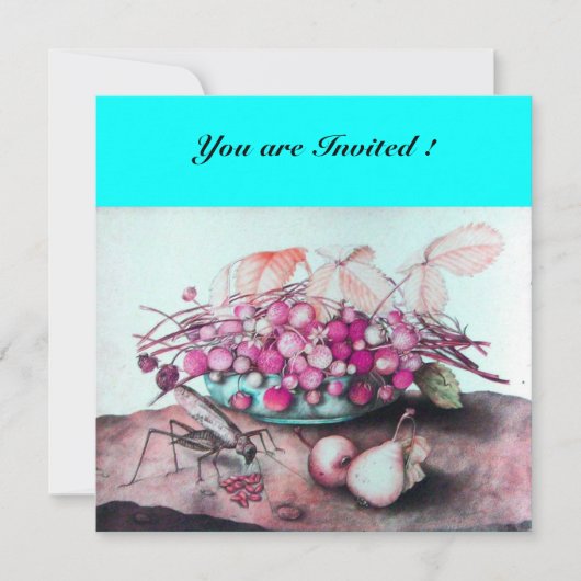 シーズンフルーツ/イチゴと梨の青ピンク 招待状 (正面)