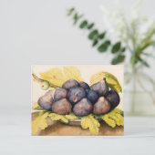 シーズンフルーツ/イチジクとグリーンのプレート葉付き ポストカード (スタンド正面)