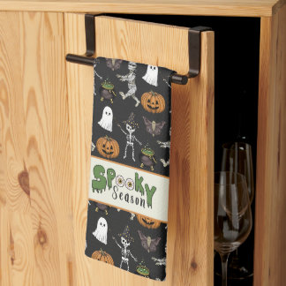 シーズンブラック不気味ハロウィーンパターン キッチンタオル