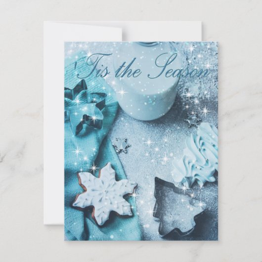 シーズンブルーグリッタークリスマスフォトカード (正面)