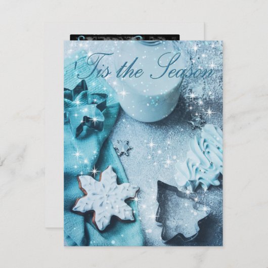 シーズンブルーグリッタークリスマスフォトカード (正面/裏面)
