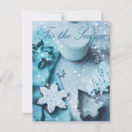 シーズンブルーグリッタークリスマスフォトカード
