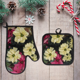 シーズンホリデーポインセティアスボタニカル 鍋つかみ&鍋敷きセット