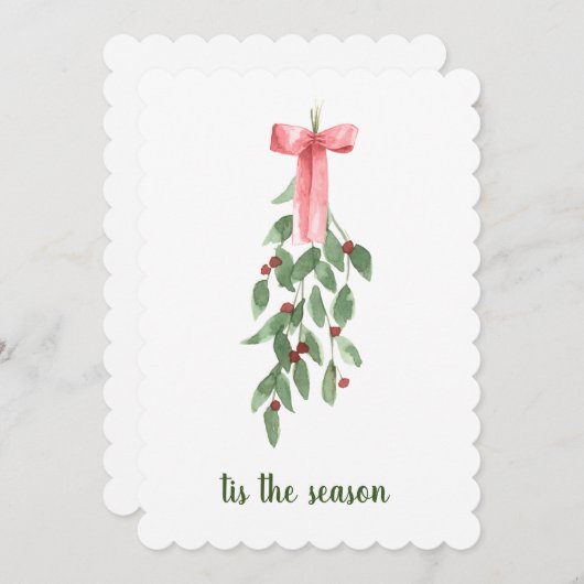 シーズンミスタルトウの水色クリスマス シーズンカード (正面/裏面)