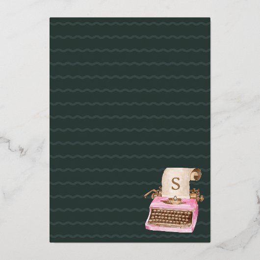 シーズンメリーヴィンテージピンクタイプライターのクリスマス 箔シーズンカード (裏面)