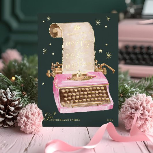 シーズンメリーヴィンテージピンクタイプライターのクリスマス 箔シーズンカード