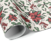 シーズンレッドポインセティアスアンドベリーアイボリー ラッピングペーパー (ロールコーナー)